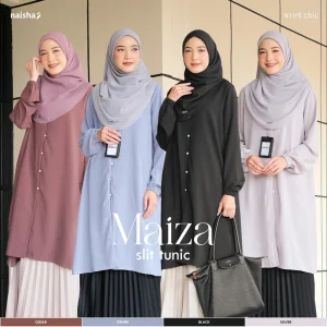 Naisha WorkChic - Maiza Slit Tunic | Tunik Full Kancing | Long Tunik Atasan Muslimah